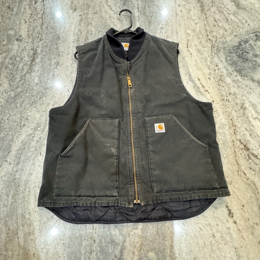 Carhartt Vest Black Full Zip Canvas Quilted Size Men's Large Outdoor Workwear